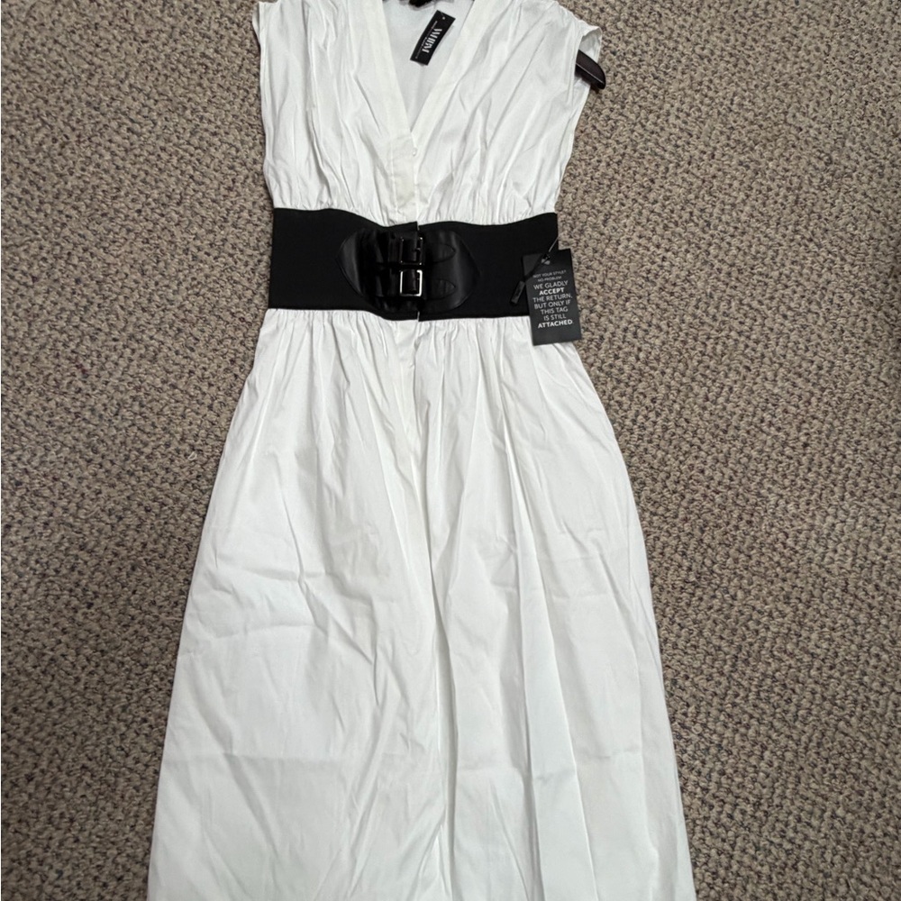White House Black Market Cap Sleeve Belted Midi Dress - Picture 2 of 3